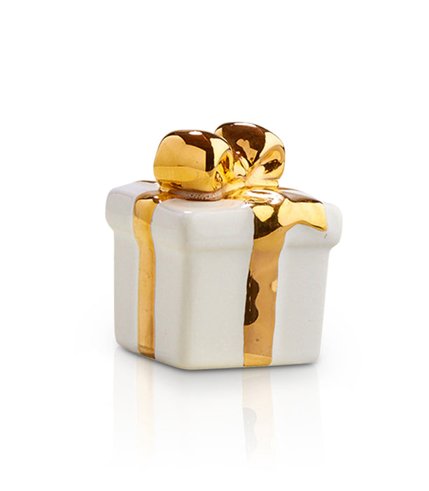 Nora Fleming Mini: White Gift Golden Wishes
