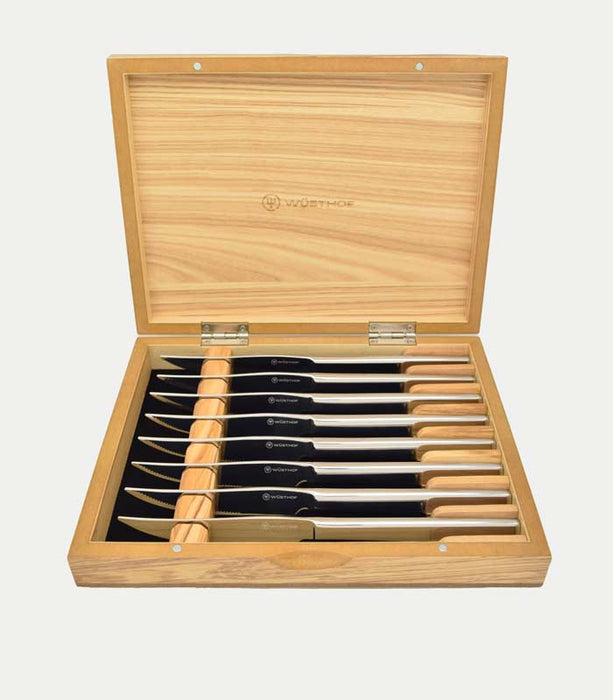 8 Piece Stainless Steak Knife Set - Olivewood Box