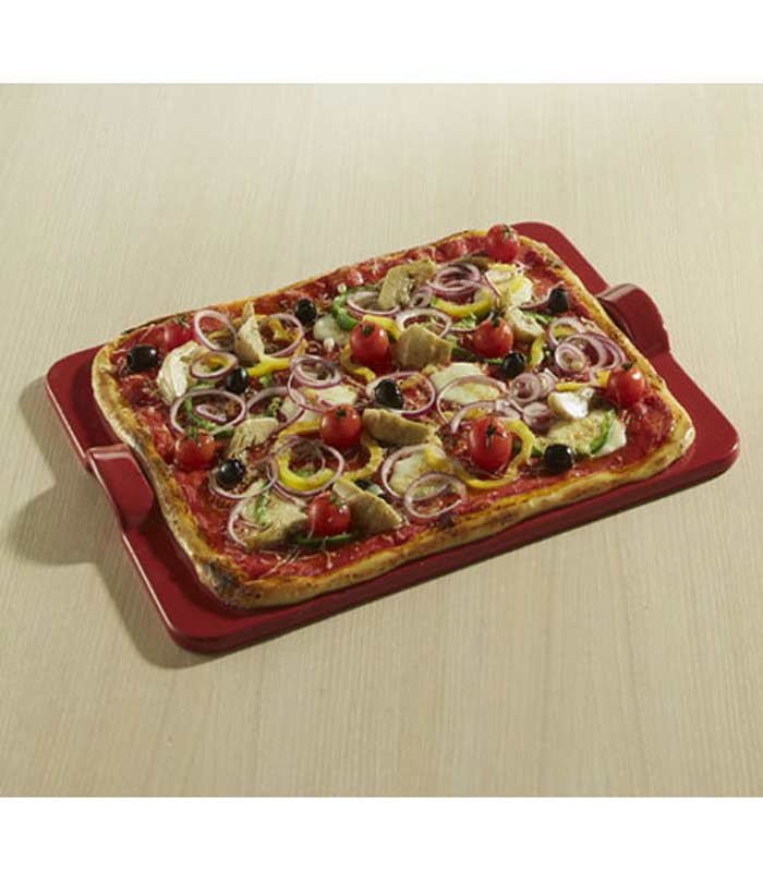 Emile Henry Pizza Stone: Rectangular, Burgundy